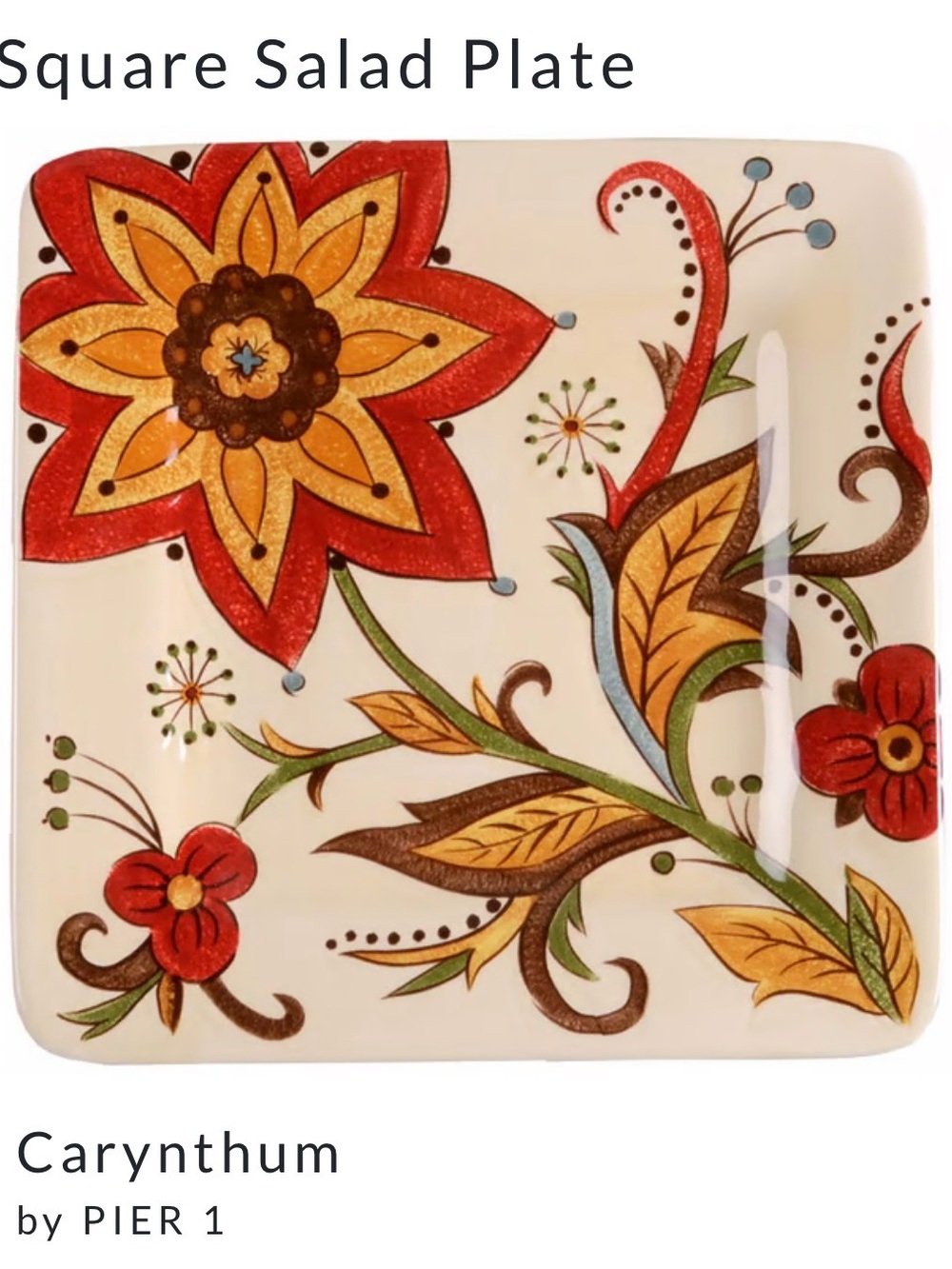 Pier 1 (Set of 2 ) Carynthum Square Salad Plate Discontinued Pattern